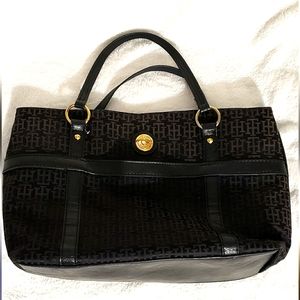 Tommy Hilfiger Women's Large Black Canvas Tote Handbag Purse RN#77808/CA20781